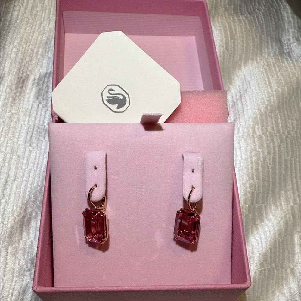 Swarovski Pink Crystal Drop Earrings - Picture 4 of 8